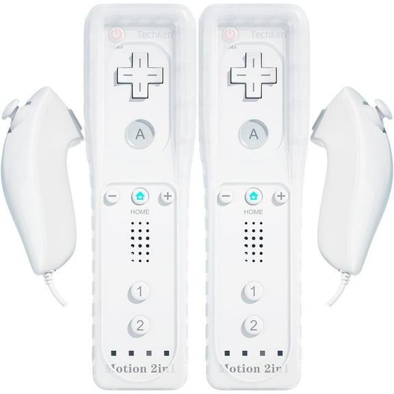2 Pack Wii Remote with Wii Motion Plus Inside | Shock Wii Nunchuk Controller | Compatible Nintendo Wii, Wii U