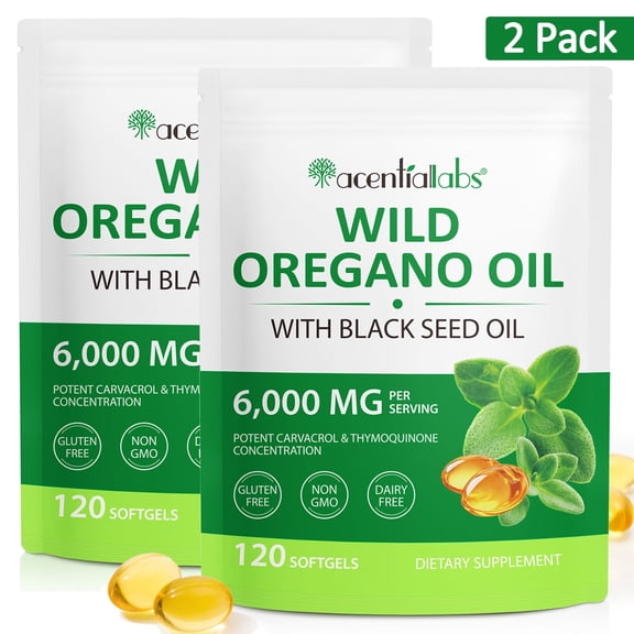 2 Pack Wild Oregano Oil With Black Seed Oil, Immune Support, Improve Intestinal Health, Relieve Stress, Easy to Swallow, 120 Softgels