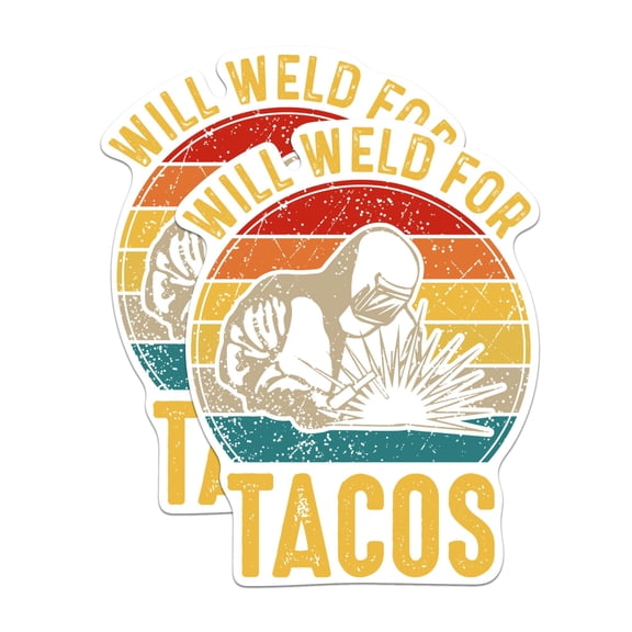 (2 Pack) Will Weld for Tacos Stickers - Funny Welding Welder - 5 Inches On Longest Side - Premium Vinyl - for Cars, Trucks, Skateboards, Laptops - Made in USA - BMCS0466
