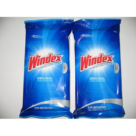 Windex Streak-Free Shine Original Glass & Surface Wipes - Wet Household Cleaning - 2 Pack, 28 Ct Each