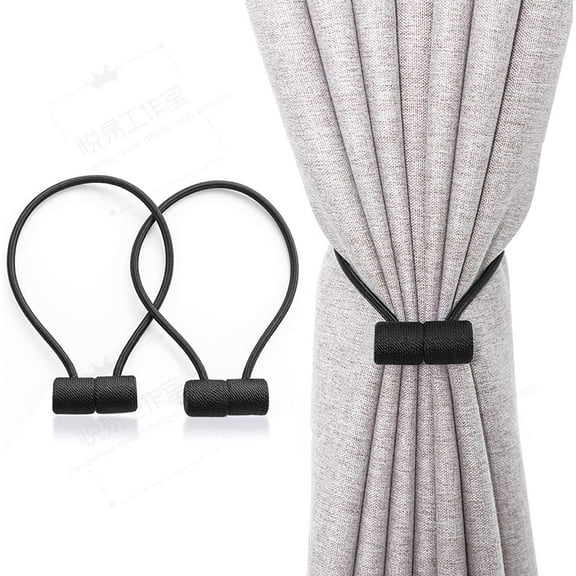 2 Pack Window Magnetic Curtain Tiebacks Holdbacks VS Upgraded 16 Inch Decorrative Drapery Tie Backs for Home Office Blackout Sheer Treatment,Black