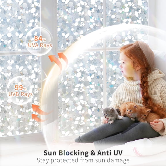 2 Pack Window Privacy Film, Decorative Rainbow Window Clings for Glass Covering, Static Cling Non Adhesive Door Stickers, Stained Glass Vinyl Decal, 3D Pebble, Transparent, 7.87 x 39.4 inches