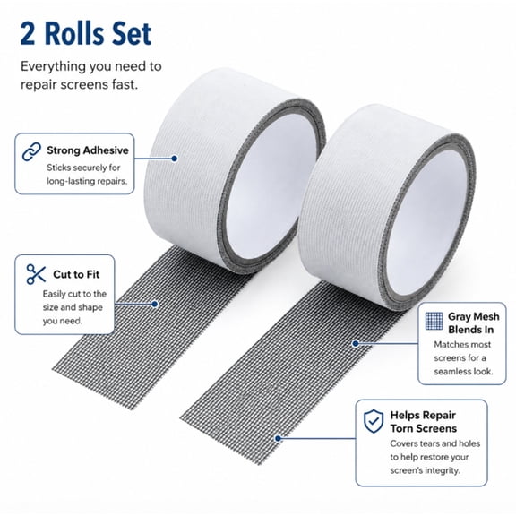 2 Pack Window Screen Repair Tape, Fiberglass Patch Tape for Screen Tears and Holes, 2 x 79 Inch, TIKA