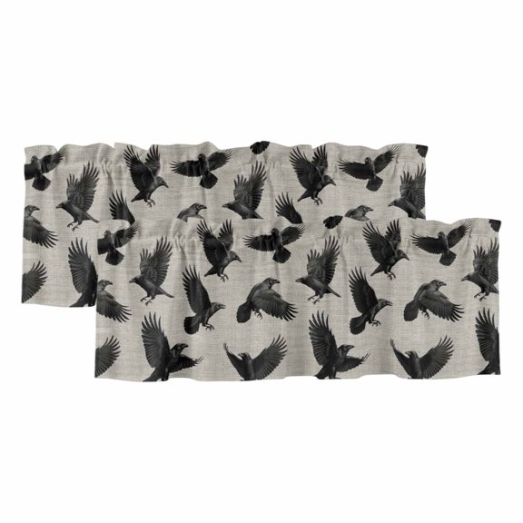 2 Pack Windows Valance for Kitchen,Spooky Halloween Gauze Pattern Rod ...