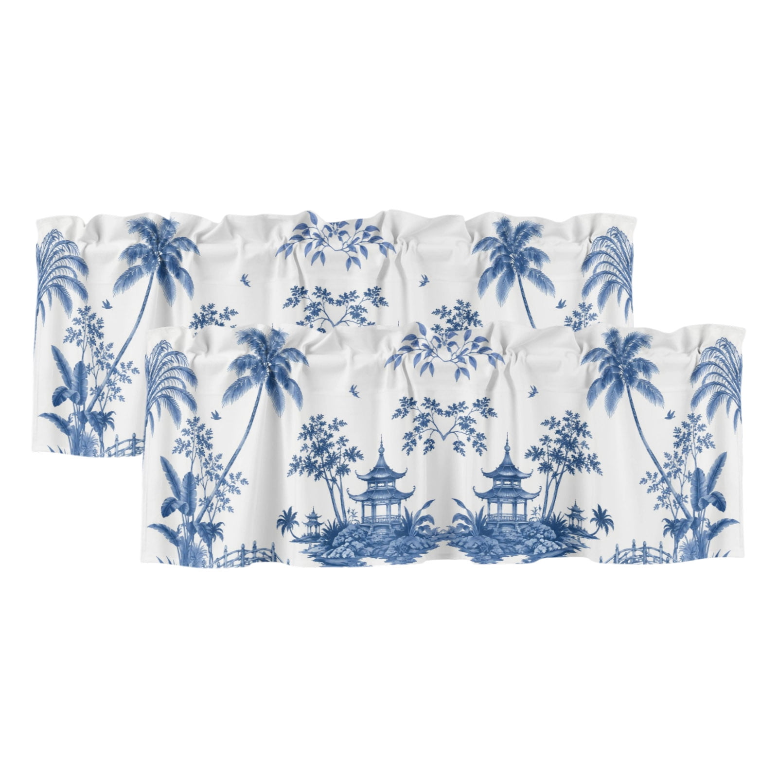 2 Pack Windows Valance for Kitchen,Tropical Blue Palm Trees Rod Pocket ...