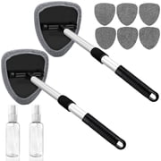 2-Pack Windshield Cleaning Tool with 180  Rotating Head, Glass Cleaner with Extendable Handle, Includes 8 Reusable Microfiber Covers and 2 Spray Bottles   Car Windshield Cleaning Brush for Effortless