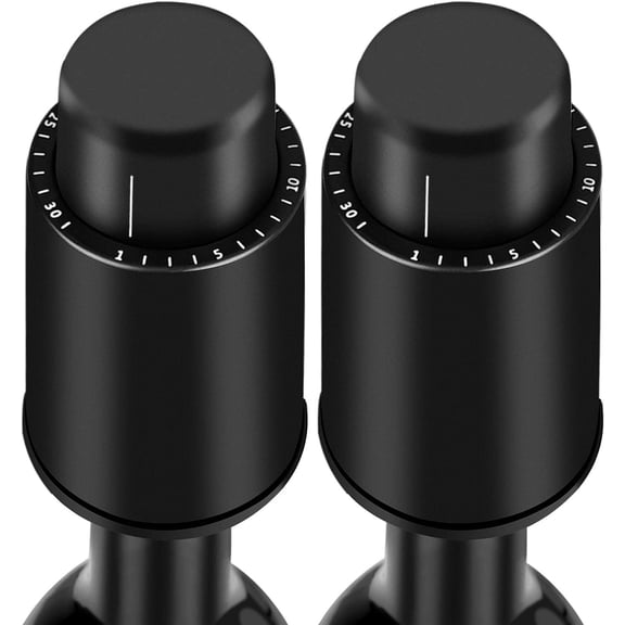 2 Pack Wine Bottle Stopper Vacuum with Time Scale Record, Vacuum Champagne Stoppers, Reusable Wine Preserver Bottle Saver, Wine Corks Keep Fresh, Fits Any Bottle