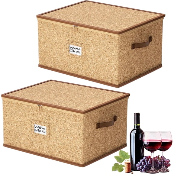 Ofiray-home 2 pack Wine Glass Storage Box, Hard Shell, Stackable Glassware Storage Containers, 10'' Tall Stemware Storage Cases for 24 Wine Glasses, Moving & Home Storage