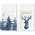 thumbnail image 1 of 2 Pack Winter Kitchen Towel Watercolor Blue Forest Reindeer Snowflake Dish Towel Christmas Hand Drying Tea Towel for Cooking Baking Cleaning Wiping, 18 x 26 Inch, 1 of 6