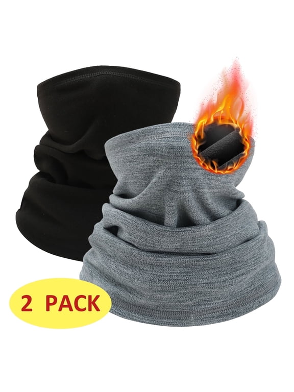 2 Pack Winter Neck Gaiter Face Warmer Fleece Ski Mask for Men Women Warm Scarf Black Light Grey