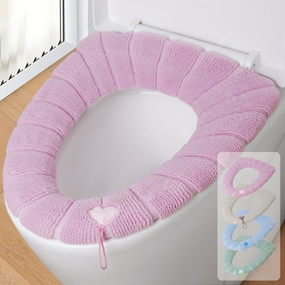 2 Pack Winter Toilet Seat Cover with Handle Knitted Soft Washable Elastic for Round and Elongated Toilets(Beige),Hulucky