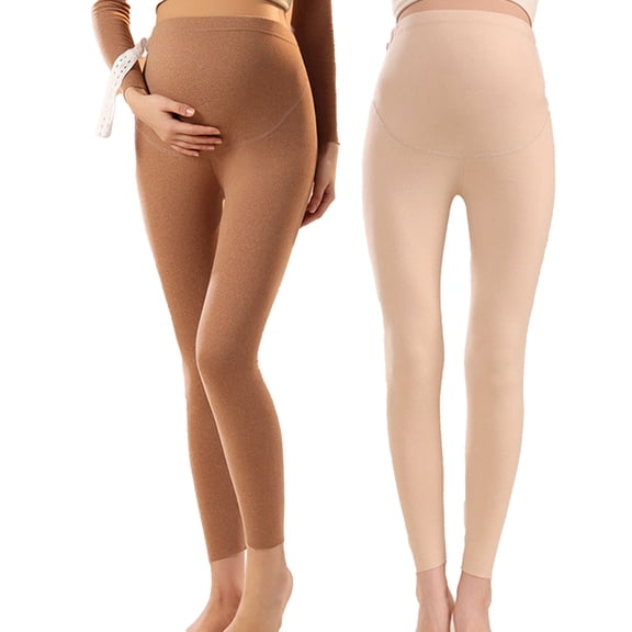 2 Pack Winter Velvet Maternity Pants, Adjustable High Waisted Fleece Lined Leggings for Pregnant Women, Warm Thermal Pregnancy Trousers with Belly Support
