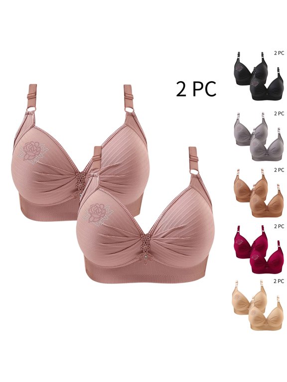 2 Pack Wire-Free Comfort Women's Wireless Bra with Shaping Support, Plus-Size Fit, Patterned Style, Comfortable Lingerie for Daily Wear, for Women Seeking Everyday Comfort