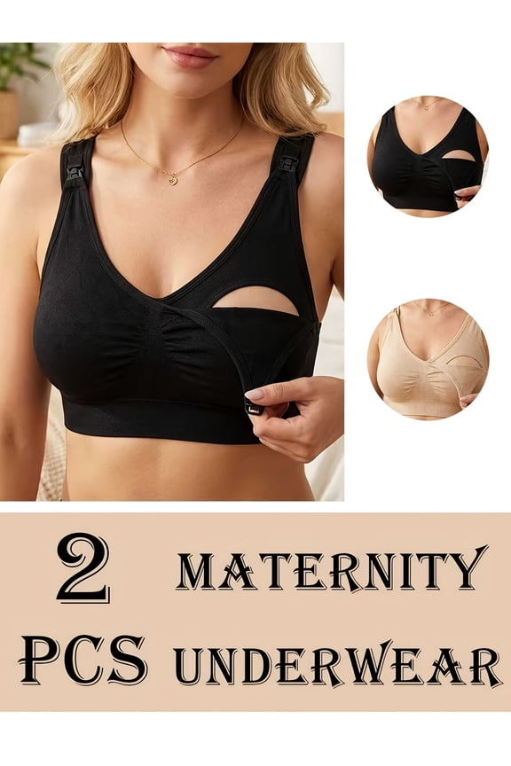 2-Pack Wire-Free Nursing Bras - Full Cup Support, Detachable Clips, Comfortable for Pregnancy & Breastfeeding