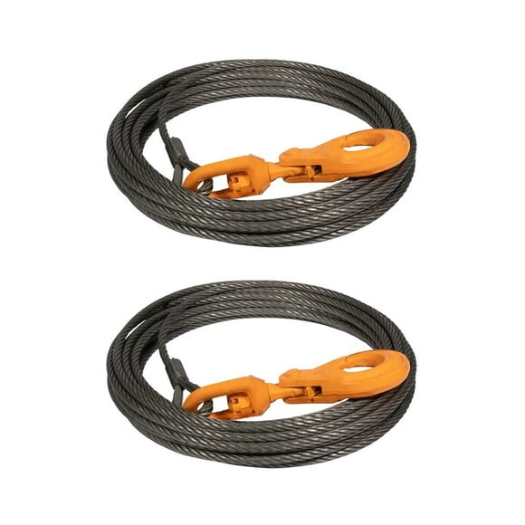 2 Pack Wire Rope Steel Core Winch Cable IWRC 9/16"x150' Self Locking Swivel Hook Towing Wrecker Roll Back, 32000 lbs Breaking Strength
