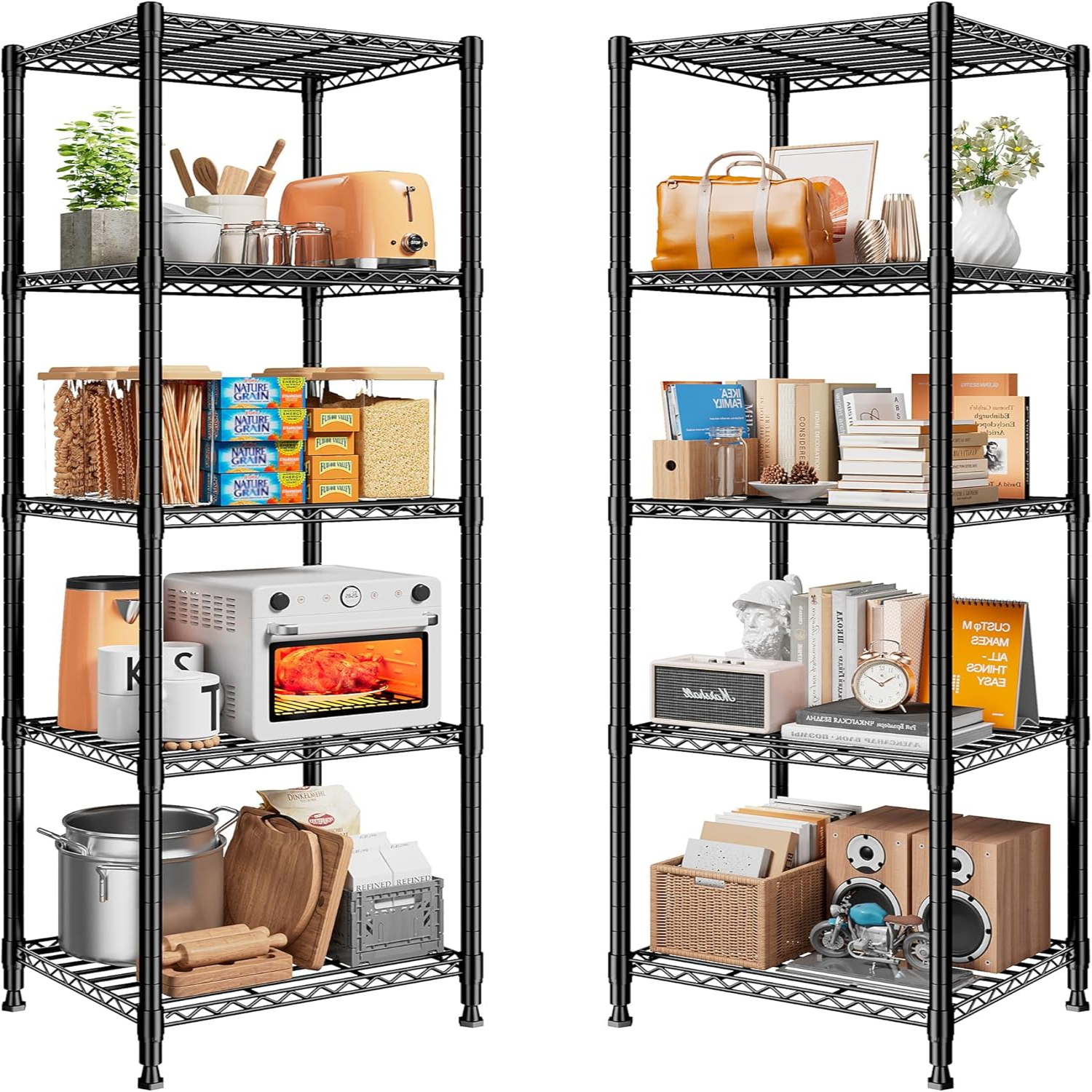 2 Pack Wire Shelving 5 Tier Storage Shelves Metal Shelves for Storage