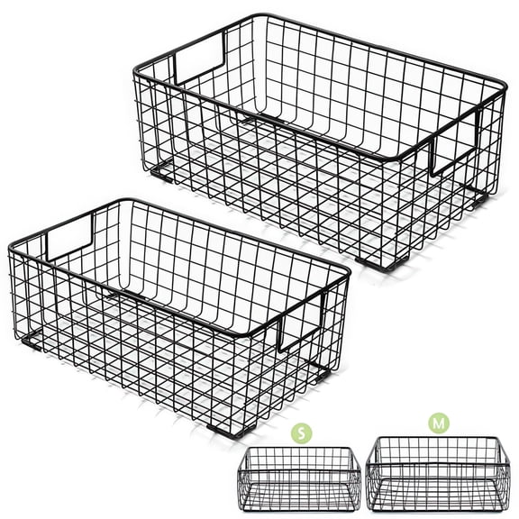 2 Pack Wire Storage Baskets With Handles Metal Organizer Bins