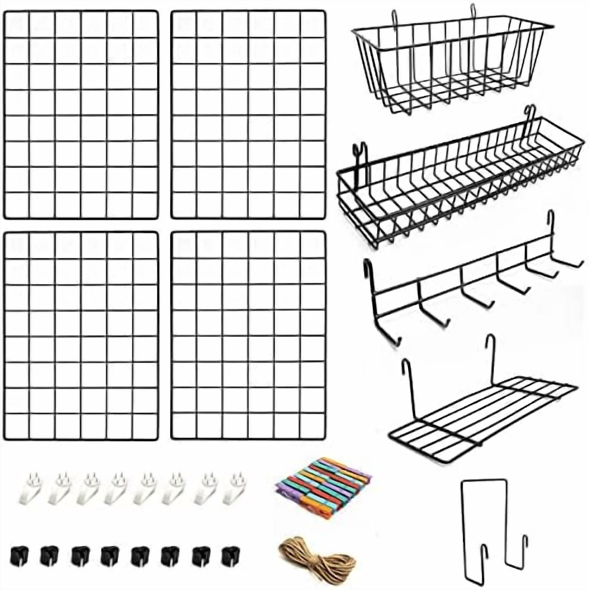 2 Pack Wire Wall Grid Panel With Accessories | Includes Hanging Basket ...