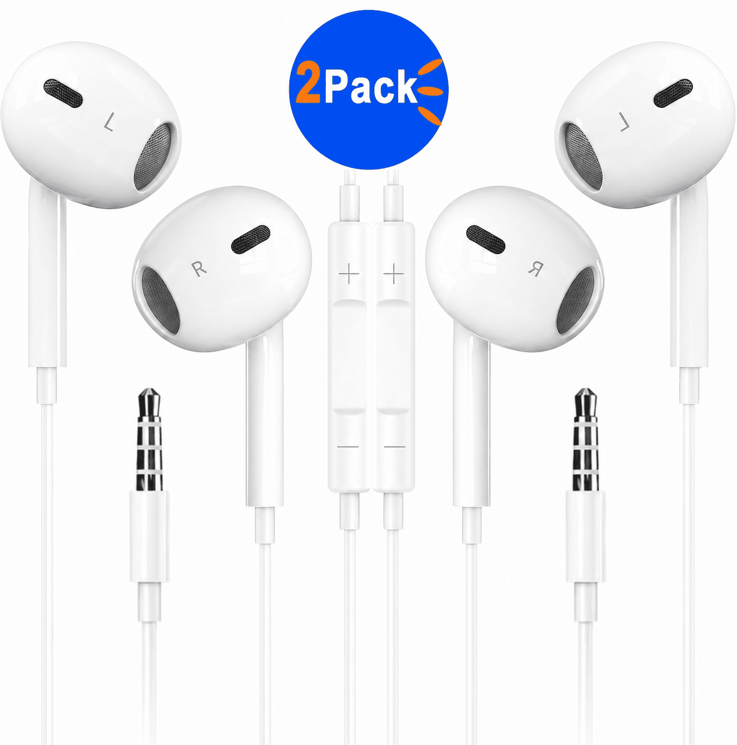 2 Pack Wired iPhone Earbuds/Headphones/Vize 3.5mm Wired Headphones Noise Isolating Earphones Volume Control &amp; Built-in Microphone Compatible with iPhone/Samsung/Android/MP3/MP4 deal from Walmart