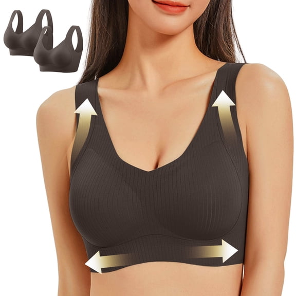 2 Pack Wirefree Bras For Women Seamless Supportive Push Up Anti Sagging Plus Size Bralettes Breathable Comfy Bras (XXL, Coffee)