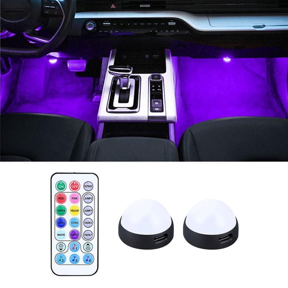 2-Pack Wireless Ambient Lights, Car & Home Dual Use, 8 Colors, Remote Control, Sound Activated, Projection Dome