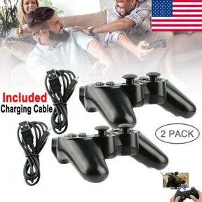 2-Pack Wireless Bluetooth Controllers for Sony PS3 PlayStation 3  DualShock 3 Compatible Gamepads with Vibration, Sixaxis Motion & USB Charging