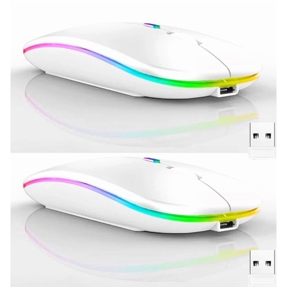 2 Pack Wireless Bluetooth Mouseled Dual Mode Rechargeable Silent Slim Laptop ...