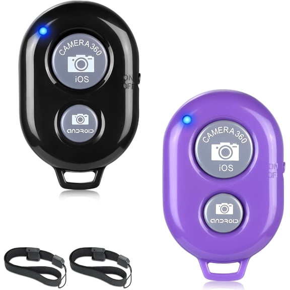 2 Pack Wireless Camera Remote Control - Wireless Remote for iPhone & Android Phones iPad iPod Tablet, Clicker for Photos & Videos - Black & Purple