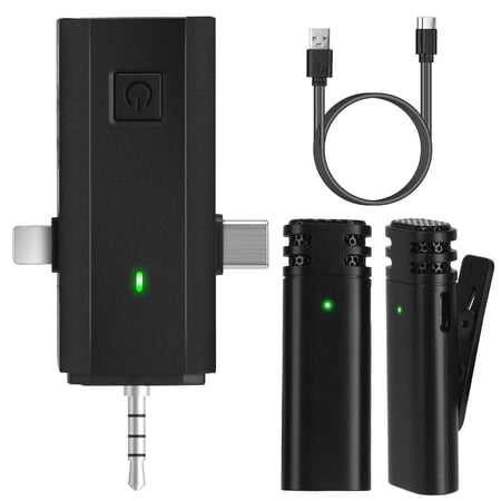 2 Pack Wireless Clip On Microphone, TeqHome Wireless Microphone with Charging Case for Type-C IOS PC 6H Lapel Clip-on Microphone Wireless for Video Record Interview Vlog 65.6FT Transmission