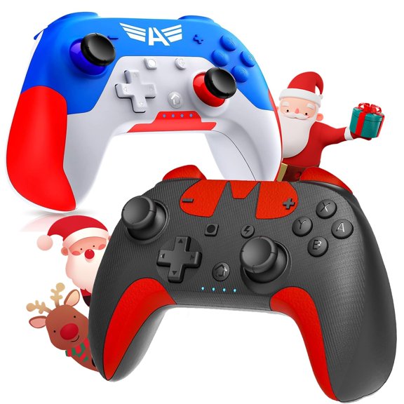 2 Pack Wireless Controller Compatible With /Lite/OLED/PC, Small Pro 6-Axis Gyro, Programe, Dual Vibration, Turbo, Share - Gift for Kids