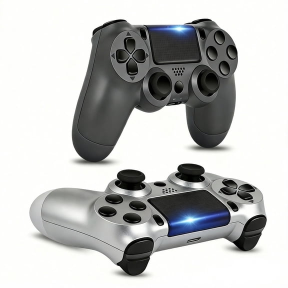 2-Pack Wireless Game Controllers for P4 - Black & Silver, Compatible with P4/P4 Slim/P4 Pro & PC, Dual Vibration & 6-Axis Motion Sensor, Ergonomic Gaming Gamepad