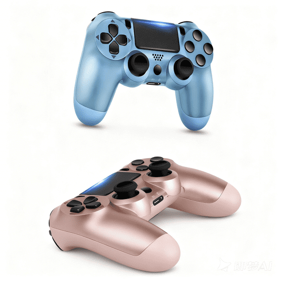 2-Pack Wireless Game Controllers for P4 Compatible with P4/P4 Slim/P4 Pro & PC, Dual Vibration & 6-Axis Motion Sensor, Ergonomic Gaming Gamepad,Rose and Blue