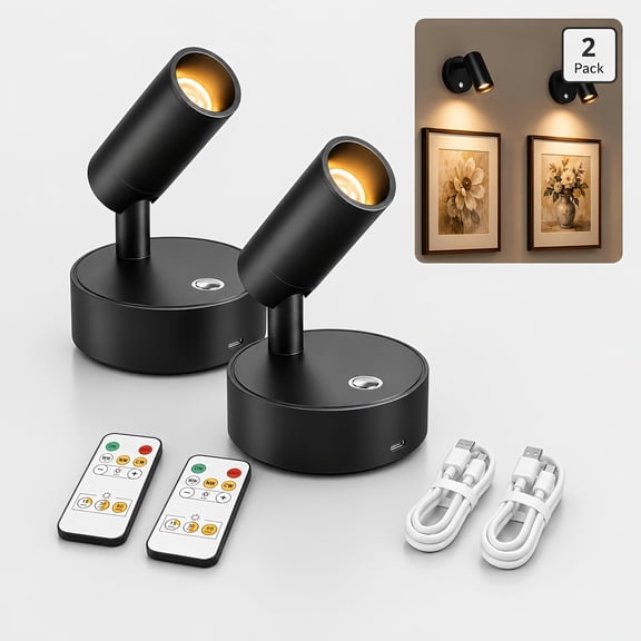 2‑Pack Wireless LED Indoor Spot Lights, Battery Operated Accent Uplighting with Remote, 3 CCT & Dimmable Wall Spotlight for Plants, Art Picture Decor, Gift