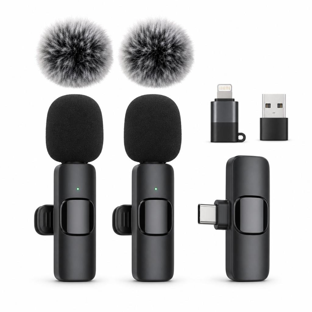 Pack de 2 micrófonos de solapa inalámbricos para teléfono, iPad y Android, plug and play con cancelación de ruido para grabación de YouTube y TikTok, USB-C