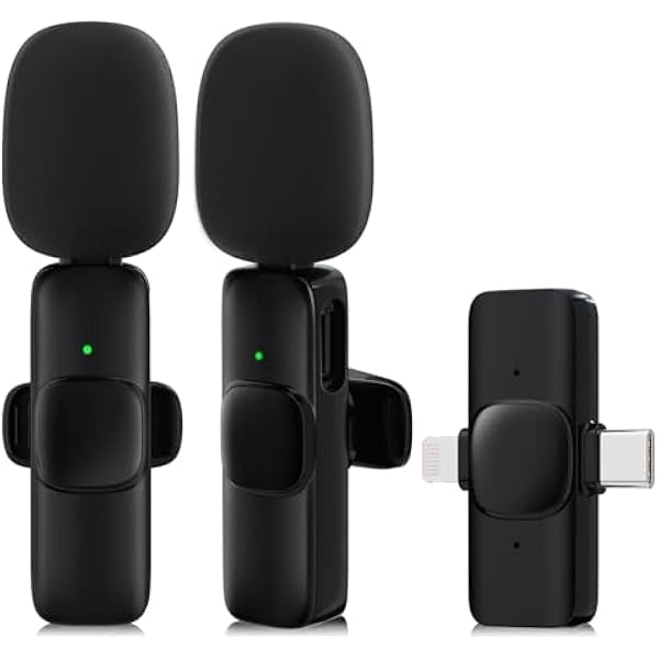 2 Pack Wireless Lavalier Microphone for iPhone,Android, USB C, Clip-on Mics, Bluetooth Lapel Mic for Video Recording Interview Vlog YouTube TikTok