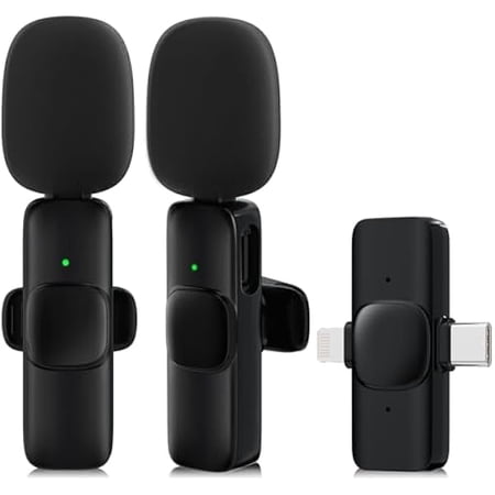 2 Pack Wireless Lavalier Microphone for iPhone,Android, USB C, Clip-on Mics, Bluetooth Lapel Mic for Video Recording Interview Vlog YouTube TikTok