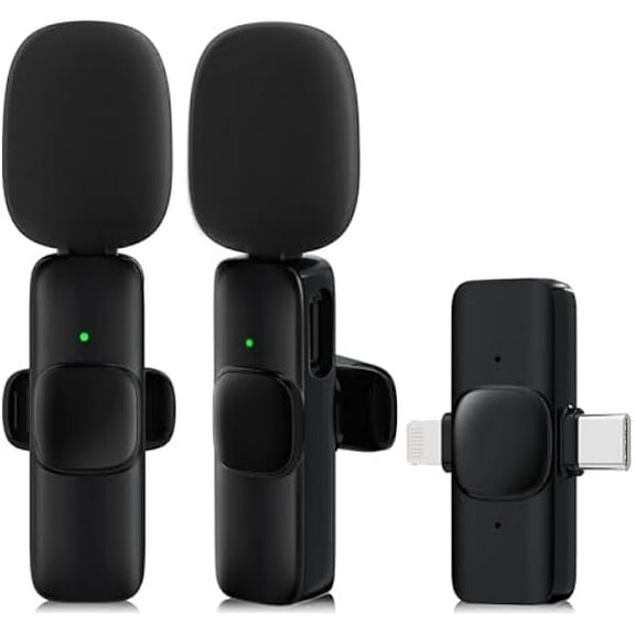 2 Pack Wireless Lavalier Microphone for iPhone,Android, USB C, Clip-on Mics, Bluetooth Lapel Mic for Video Recording Interview Vlog YouTube TikTok
