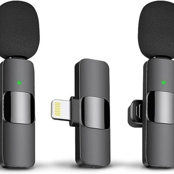 2 Pack Wireless Lavalier Microphone for iPhone,Mini Mic with Noise Cancellation for Interview Video Podcast Vlog YouTube