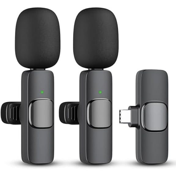 2 Pack Wireless Lavalier Microphone for iPhone 15/Android/Computer, Lapel Mics Plug-Play 2.4G Low Delay Built-in Noise Reduction Chip Time for Video Recording Interview Tiktok YouTube - USB C