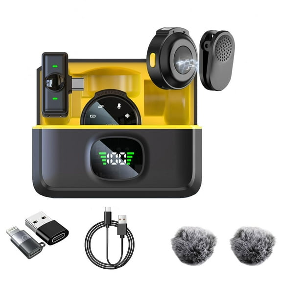 2 Pack Wireless Lavalier Microphone for iPhone 16, Android,iPhone, ipad with Adapter Included, Noise Cancellation Mini Lapel Mic for YouTube, Recording, Vlog, Facebook Live Streaming Yellow
