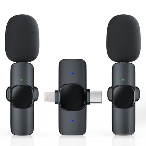 2 Pack Wireless Lavalier Microphone for iPhone/Android Phone,USB C Wireless Lav Mic,4 Pickup Modes,Noise Cancellation,Mini Lapel Mic for Video Recording Podcast YouTube TikTok