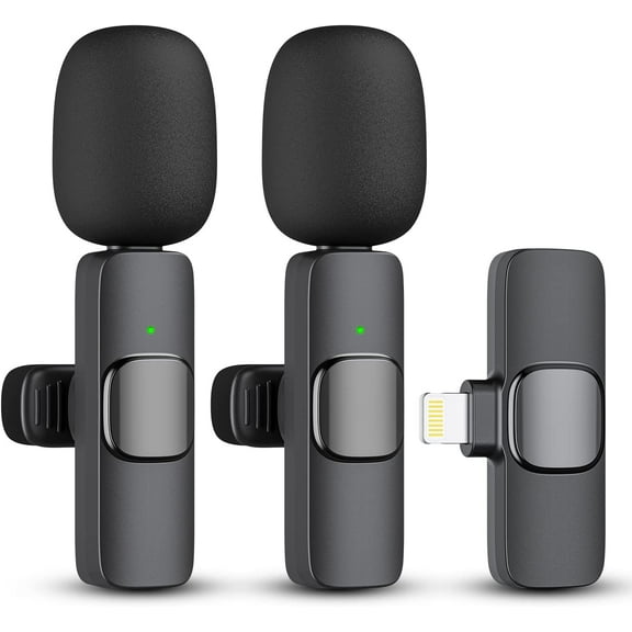 2 Pack Wireless Lavalier Microphone for iPhone iPad, Lapel Mics Plug-Play 2.4G Ultra-Low Delay Built-in Noise Reduction Chip 8H Working Time for Video Recording Interview Podcast Vlog YouTube
