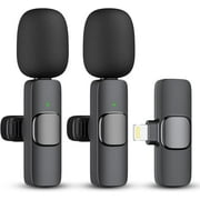 2 Pack Wireless Lavalier Microphone for iPhone iPad, Lapel Mics Plug-Play 2.4G Ultra-Low Delay Built-in Noise Reduction Chip 8H Working Time for Video Recording Interview Podcast Vlog YouTube