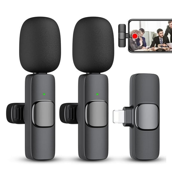 2Pack Wireless Lavalier Microphones for iPhone iPad,Noise Reduction Professional Wireless Lapel Microphone,2 in 1 Cordless Recording Mic for Video Recording Interview Vlog YouTube Tiktok,FCC Approved