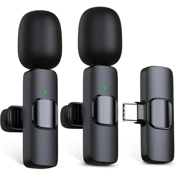 2 Pack Wireless Microphone USB C for iPhone 15-16 Android Phone, Professional Type C Lavalier Microphone Mini Lapel Mic for Interview Recording Podcast Live Streaming Vlog YouTube