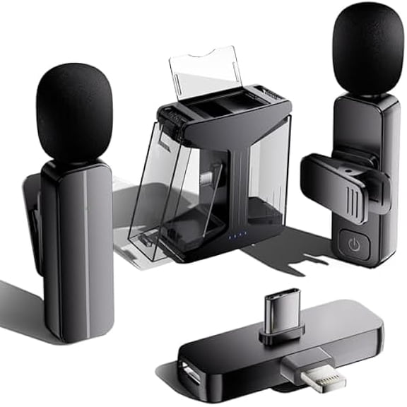 2 Pack Wireless Mini Lavalier Lapel Microphone for iPhone,Android Phone(2 in 1) w/case - 65ft Cordless Clip on Dual Mics with Noise Reduction 6H Working Time for Video Recording Vlogging, YouTube