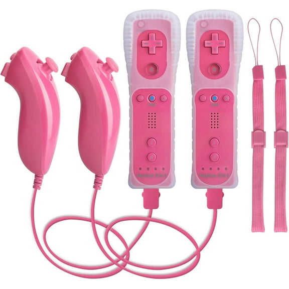 2 Pack Wireless Motion Remote Controller Gamepad for Wii/ Wii U,with Motion Plus,Silicone Case & Hand Strap (Pink)