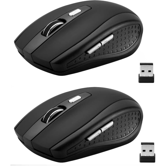 2 Pack Wireless Mouse, 2.4Ghz Wireless Mouse Computer Mouse1200,6 Buttons with Nano Receiver for Laptop,PC,Chromebook,Computer,Notebook,Office (Black)