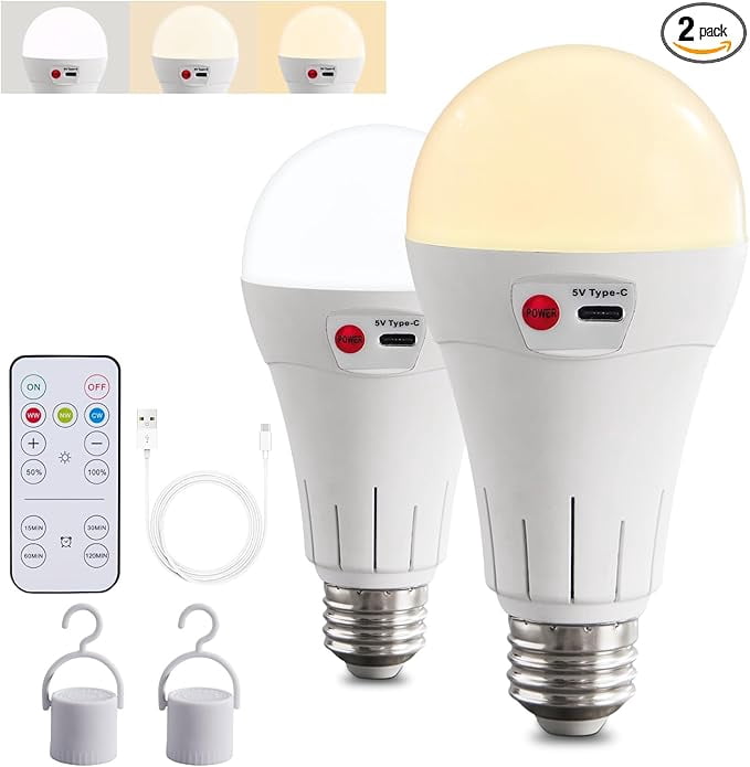 2 Pack Wireless Rechargeable Battery Operated Light Bulbs with Remote ...