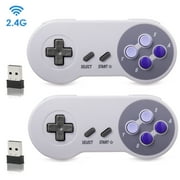 2 Pack Wireless SNES Controller, LUXMO 2.4GHz USB Gamepad Classic Game Controller Joypad Joystick for Windows Laptop PC Mac Raspberry PI System